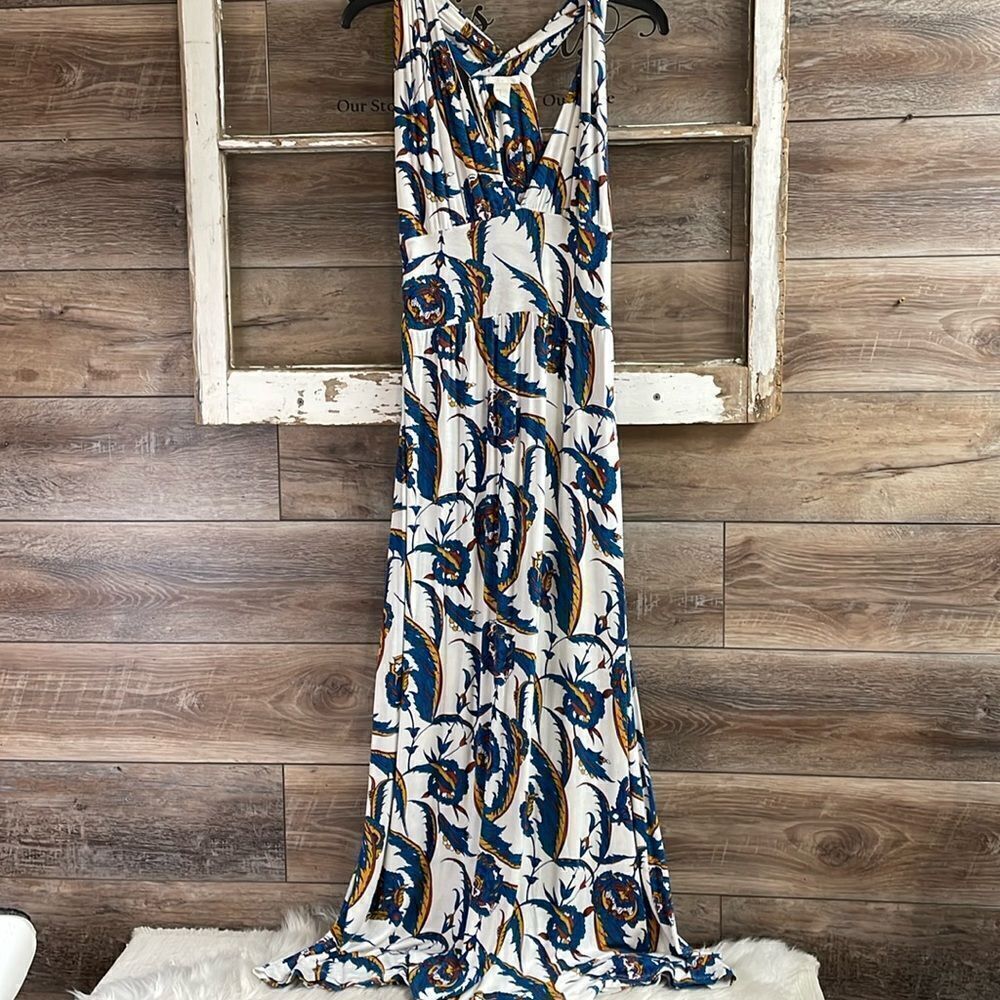 HM Halter Style Floral Maxi Dress, Size Medium, White with Multicolor Floral